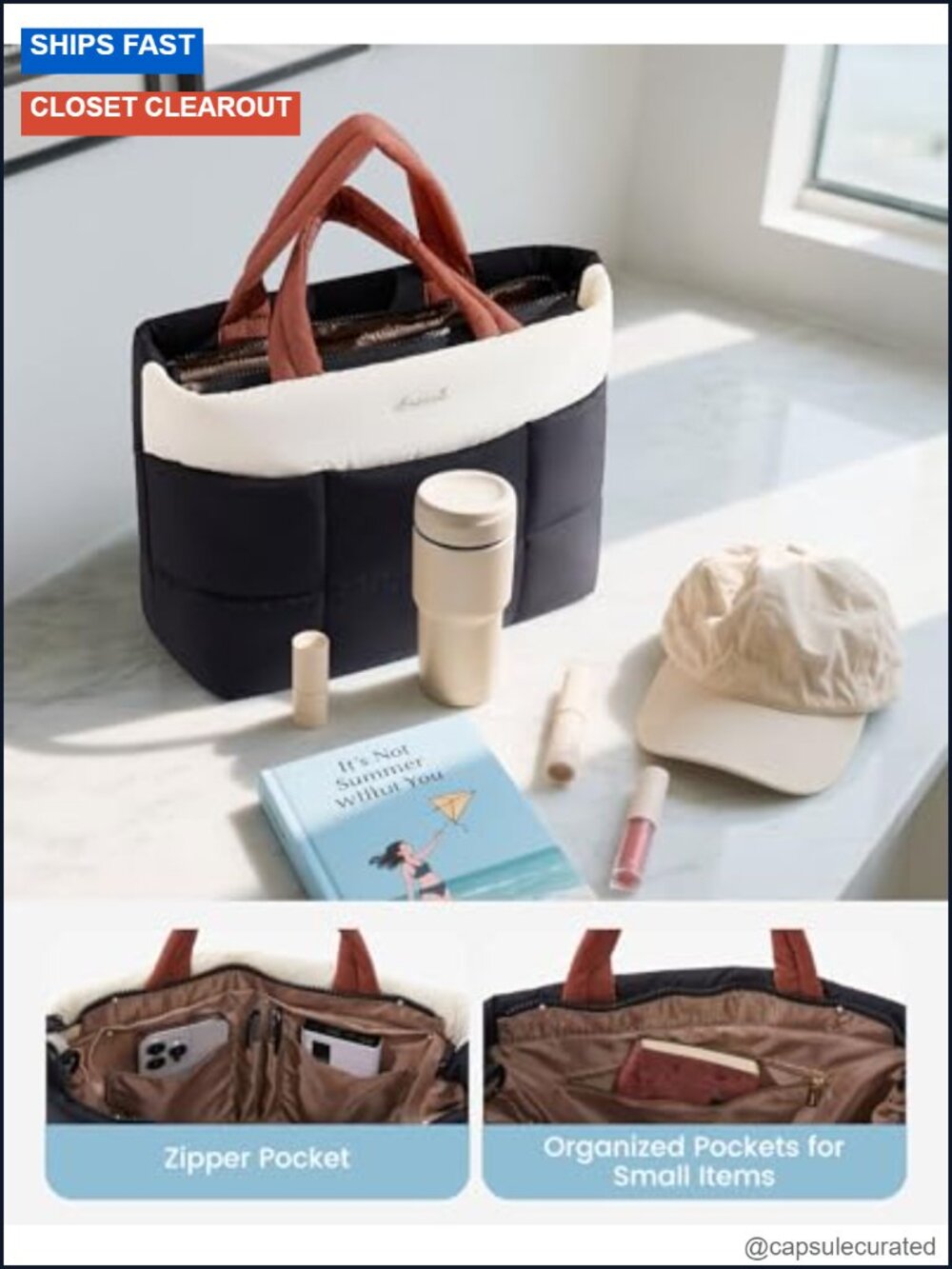 Mini Puffer Tote Bag - Crossbody Shoulder Satchel with Pockets - Picture 2 of 5